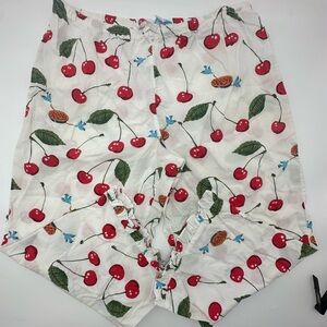 Nick & Nora Cherries Bluebirds Pie White Lounge Pajama Pants Size Medium Crop